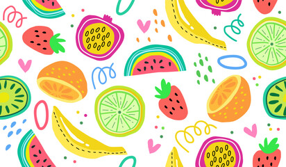 Cute mix fruits pattern background vector design