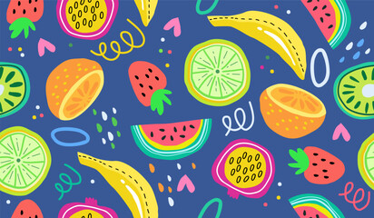 Cute mix fruits pattern background vector design