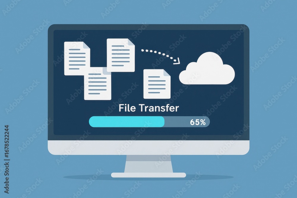 Aufkleber digital data transfer: a modern computer screen showcases a digital file transfer process, symbolize