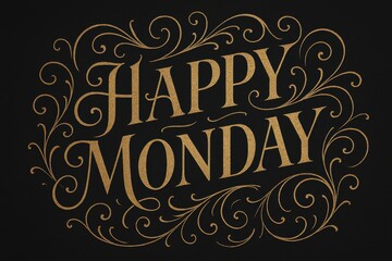Happy Monday: A stylish message for the start of the work week, presented in elegant script with decorative flourishes, perfect for a touch of inspiration or daily greetings.