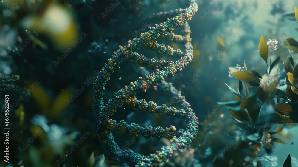 Aufkleber visualizing the intricate structure of a dna helix in a natural environment with a scientific perspe