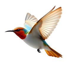 Obraz premium hummingbird on white background - A colorful hummingbird in flight, showcasing vibrant plumage, isolated on a white background, suitable for nature and animal themes.