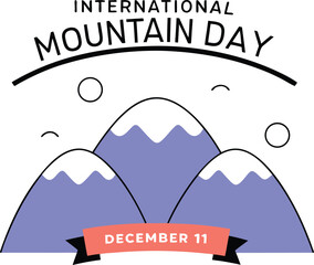 International mountain day illustration with mountain peaks, ribbon and text