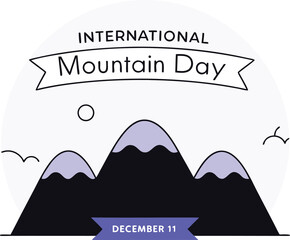 Illustration of international mountain day with mountains and ribbon banner design