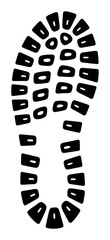 Black and white illustration of a boot footprint with a distinctive tread pattern