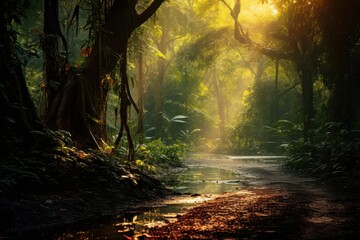 Landscape forest sunlight outdoors.