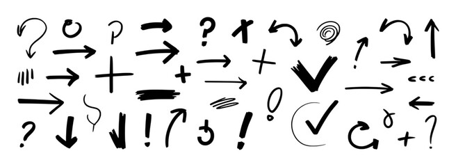 A Collection of Hand-Drawn Arrows, Checkmarks, and Symbols on a White Background