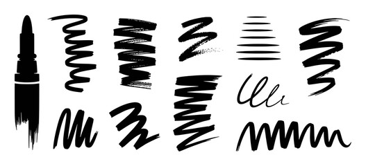 Collection of Black Brush Strokes and Marker Pen Markings on White Background