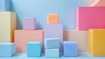 Obraz premium Pastel Colored Blocks Abstract Minimalist Background Design