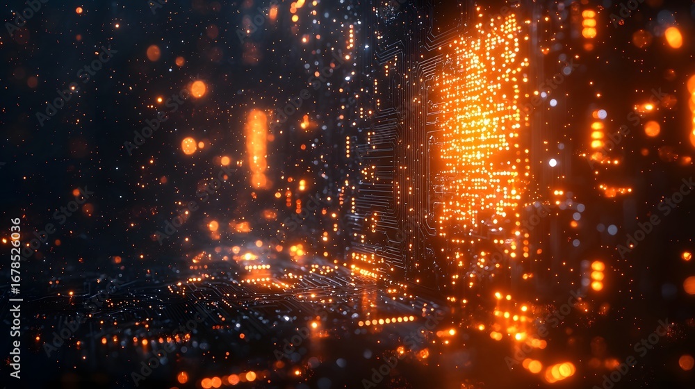 Aufkleber abstract glowing digital circuit board representing advanced technology high speed data networks and