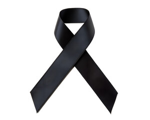 Elegant curved ribbon banner isolated on white background, realistic fabric texture.