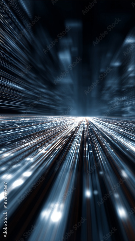 Poster technological horizon: an abstract, digitally rendered view, suggesting high-speed data transfer or 