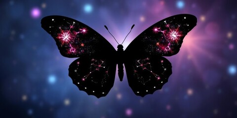 Black butterfly silhouette, celestial star constellation wings,  design,  space