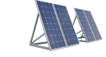 Two solar panels angled to collect sunlight isolated PNG with Transparent Background