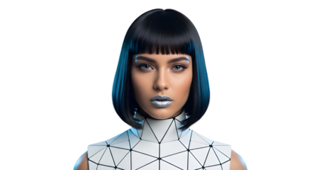 Futuristic Woman with Bob Haircut and Metallic Lipstick | Sci-fi Portrait for Beauty Products, Technology Concepts and Fashion Design