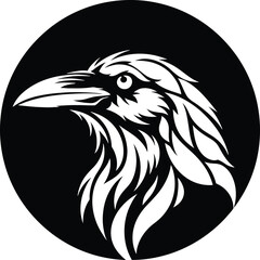 Obraz premium Stylized raven head silhouette in a black circle