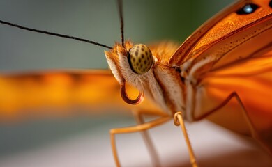 Obraz premium Primerísimo plano del ojo de una mariposa monarca, capturando su intrincada belleza.