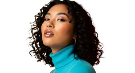 Confident Young Asian Woman Posing in Studio with Curly Hair | Headshot for Personal Branding, Beauty and Lifestyle Influencer Content