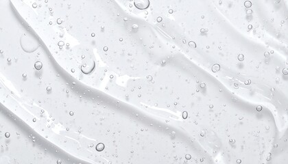 Clear gel texture with bubbles, skincare serum pattern, transparent cosmetic background, hydration, beauty, freshness, abstract closeup for product or advertisement design.