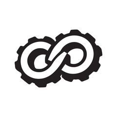 3D Gears Infinity Symbol, Two Mechanical Cogwheels Forming an Endless Loop, Industrial Technology Vector Icon
