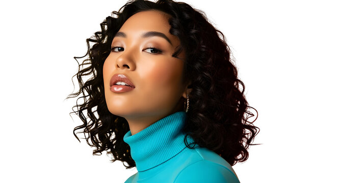 Confident Young Asian Woman Posing in Studio with Curly Hair | Headshot for Personal Branding, Beauty and Lifestyle Influencer Content