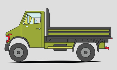 Green TATA 407 Duty Pickup Truck Commercial Vehicle Sticker Style Vector Art