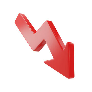 Red 3d arrow pointing downward against black background symbolizing decline