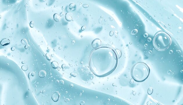 Clear liquid gel bubbles texture, highlighting hydration, freshness, and purity for skincare, cosmetics, serum, and beauty product advertisements.