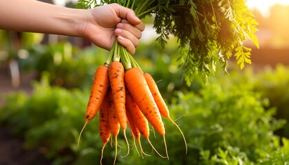 Freshly Harvested Carrots Held in Hand.