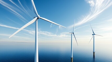 Aerial view of offshore wind turbines symbolizing blue economy, sustainable energy production from ocean resources.