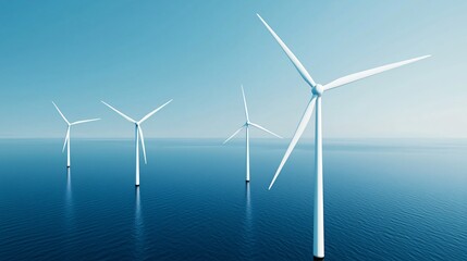 Aerial view of offshore wind turbines symbolizing blue economy, sustainable energy production from ocean resources.