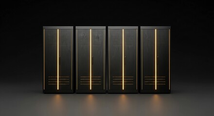 Black Rectangular Towers with Golden Stripe | Minimalist Abstract Design for Technology, Corporate Branding, and Modern Architecture