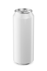 Clean 500ml white aluminum drink can isolated. 3D rendering illustration. Transparent PNG image.