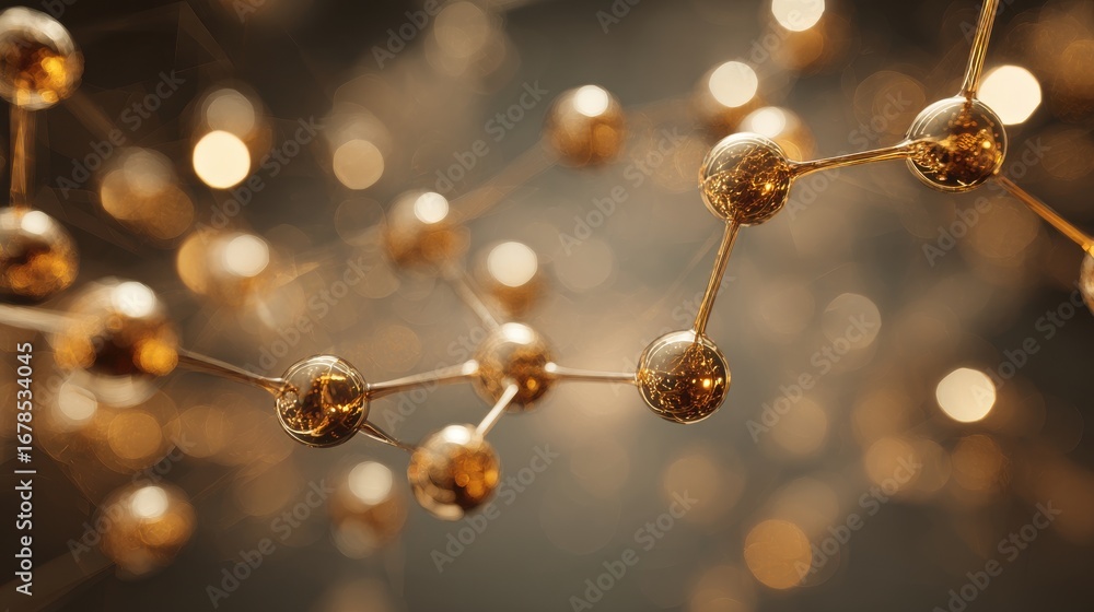 Poster abstract golden molecular structure 3d rendering