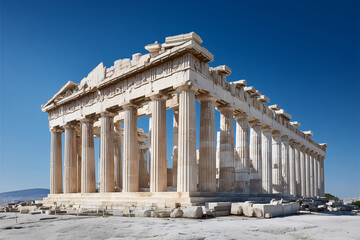 Fototapeta premium A magnificent Parthenon with a beautiful bright blue sky. It is a historical landmark of ancient Greece. 