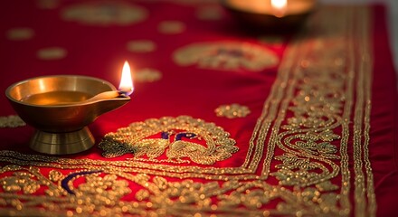 Oil Lamp on Decorative Red Cloth