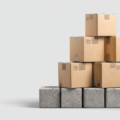 Obraz premium Cardboard boxes stacked on gray blocks