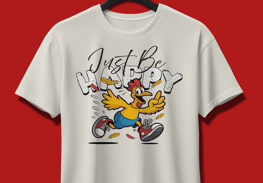 Cartoon Chicken Just Be Happy Tshirt Design Template