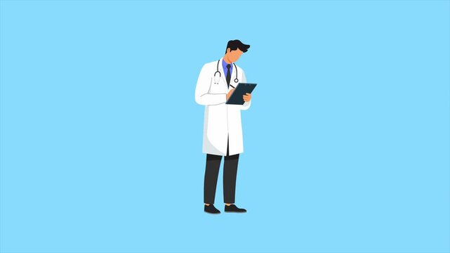 Video animation motion graphic of a doctor writing a prescription. doctor concept. 2D flat cartoon stock footage 4K high quality. Cartoon flat animated graphics