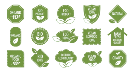 Big Set of Green Organic, Eco-Friendly, Vegan, and Natural Product Vector Badges and Labels