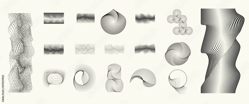 Aufkleber collection of vector design elements. set of logos with lines, spirals and circles. various forms of