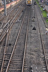 Fototapeta premium Railway Yard with Tracks and Train