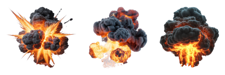 Fiery explosion a dramatic visual of combustion and destruction, fire on a transparent background