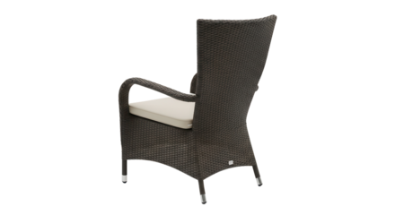 Dark Brown Woven Rattan High Back Outdoor Dining Chair Product Shot Isolated on White