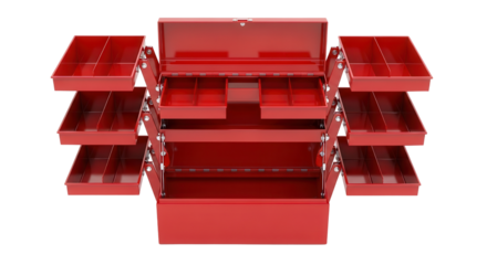 Empty Open Red Metal Cantilever Toolbox 3D Illustration isolated on White Background
