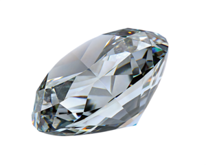 Close up of a sparkling round cut diamond with facets and light reflections gemstone isolated on a transparent background
