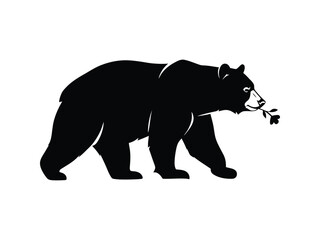 Black Bear Silhouette with Flower