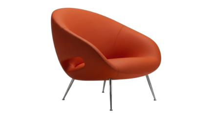 Mid-Century Modern Orange Fabric Armchair Isolated on White Background Product Shot