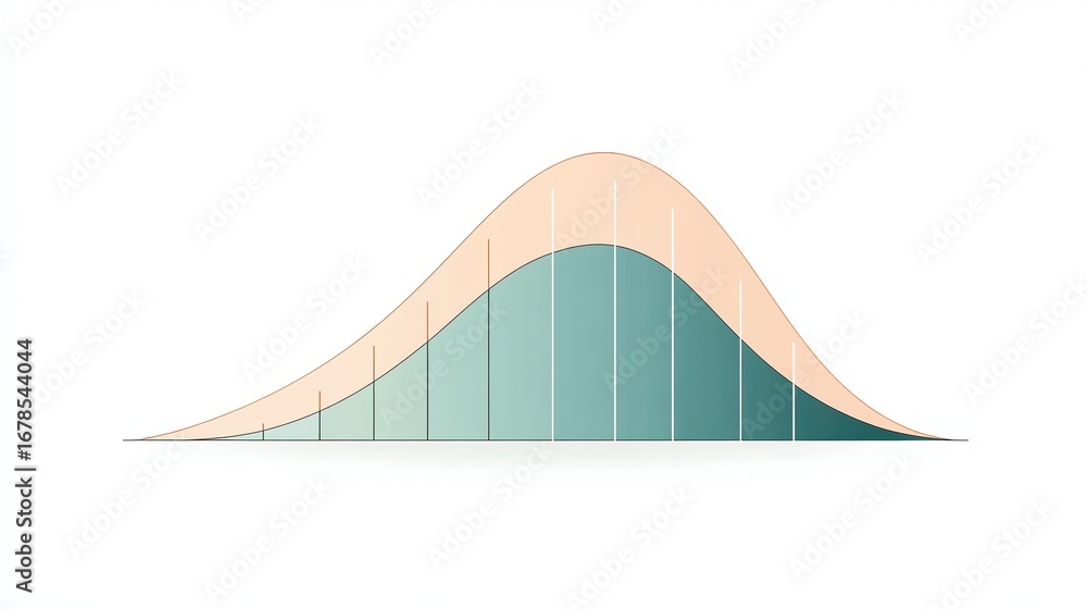 Poster a smooth, stylized graph depicting overlapping distributions, showcasing data trends with shaded are