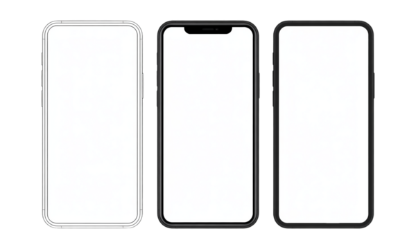 Collection of modern black smartphone mockup with blank screen on a transparent background, Smartphone with Blank Screen Mockup